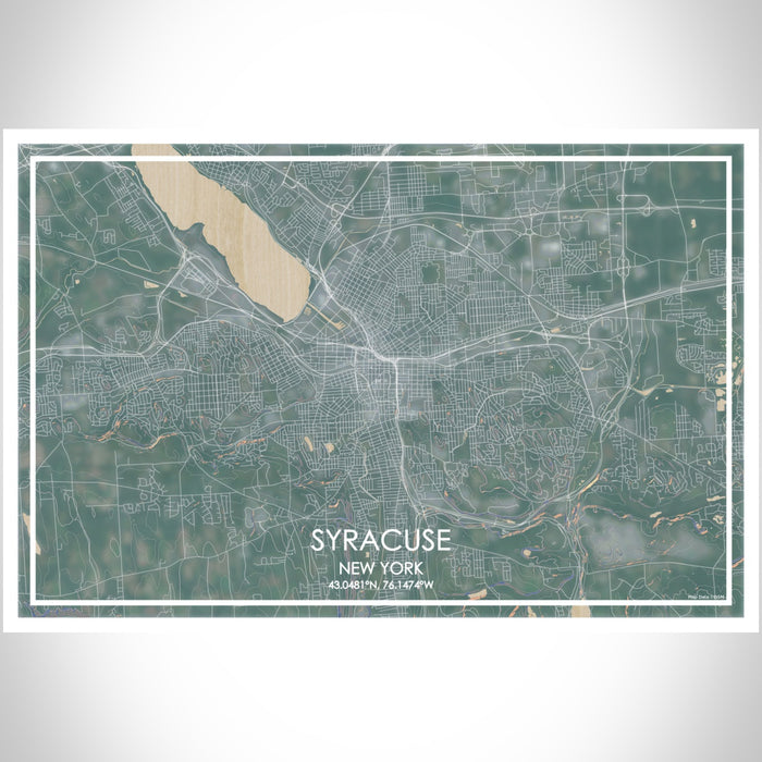 Syracuse New York Map Print Landscape Orientation in Afternoon Style With Shaded Background