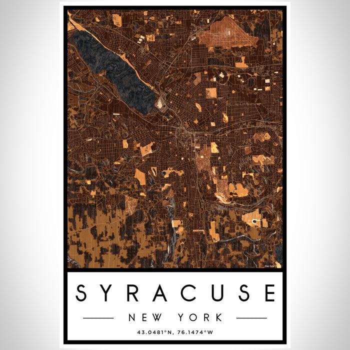 Syracuse New York Map Print Portrait Orientation in Ember Style With Shaded Background