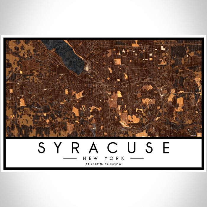 Syracuse New York Map Print Landscape Orientation in Ember Style With Shaded Background