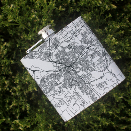 Syracuse New York Custom Engraved City Map Inscription Coordinates on 6oz Stainless Steel Flask in White