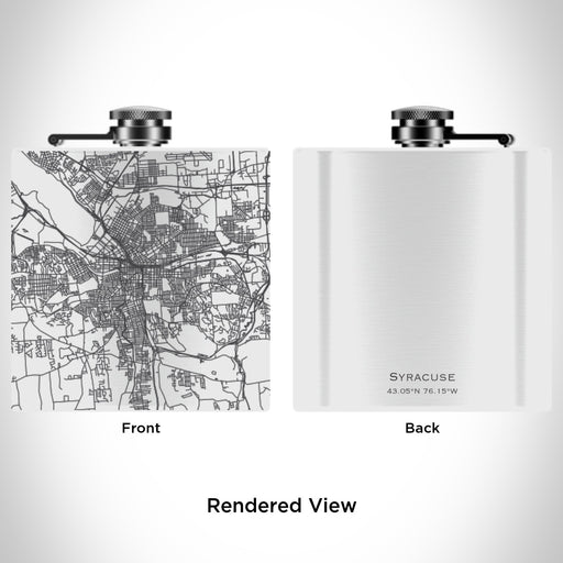 Rendered View of Syracuse New York Map Engraving on 6oz Stainless Steel Flask in White