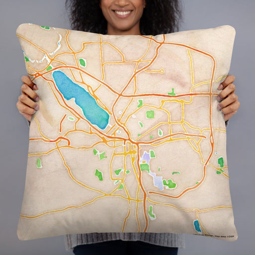 Person holding 22x22 Custom Syracuse New York Map Throw Pillow in Watercolor
