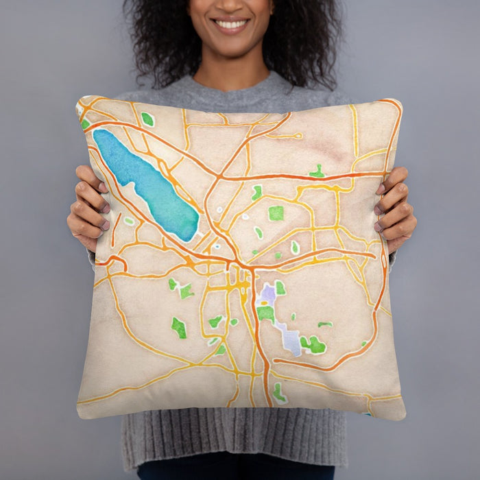 Person holding 18x18 Custom Syracuse New York Map Throw Pillow in Watercolor