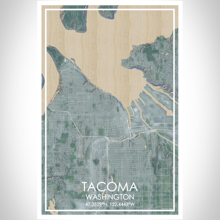 Tacoma Washington Map Print Portrait Orientation in Afternoon Style With Shaded Background
