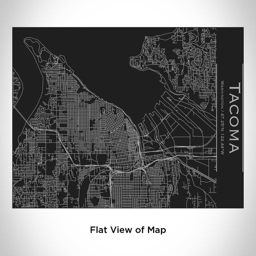 Rendered View of Tacoma Washington Map Engraving on 20oz Stainless Steel Insulated Bottle with Bamboo Top in Black