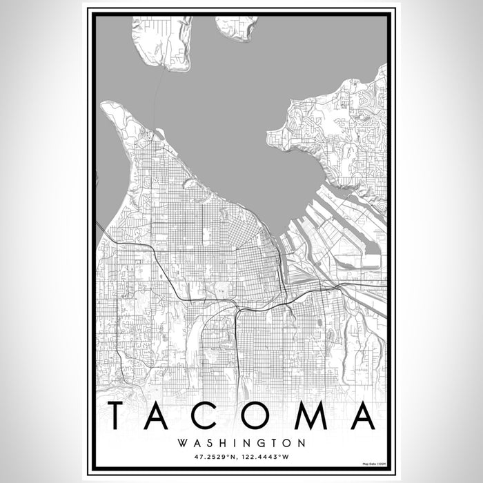 Tacoma Washington Map Print Portrait Orientation in Classic Style With Shaded Background