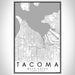 Tacoma Washington Map Print Portrait Orientation in Classic Style With Shaded Background