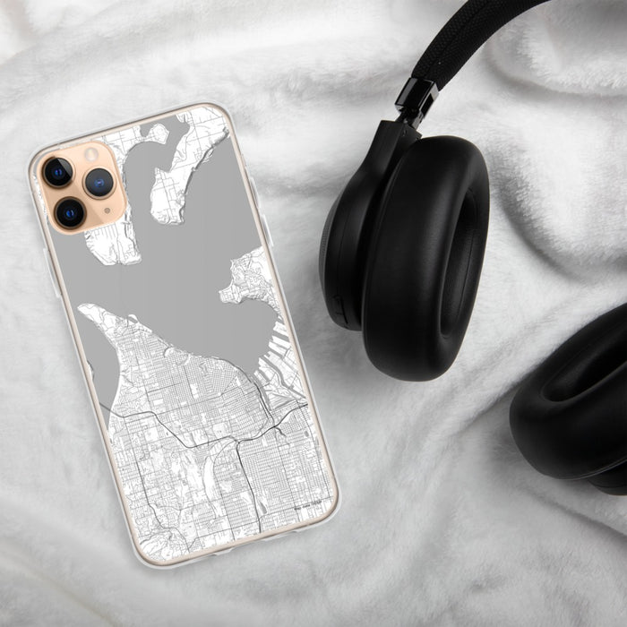 Custom Tacoma Washington Map Phone Case in Classic on Table with Black Headphones