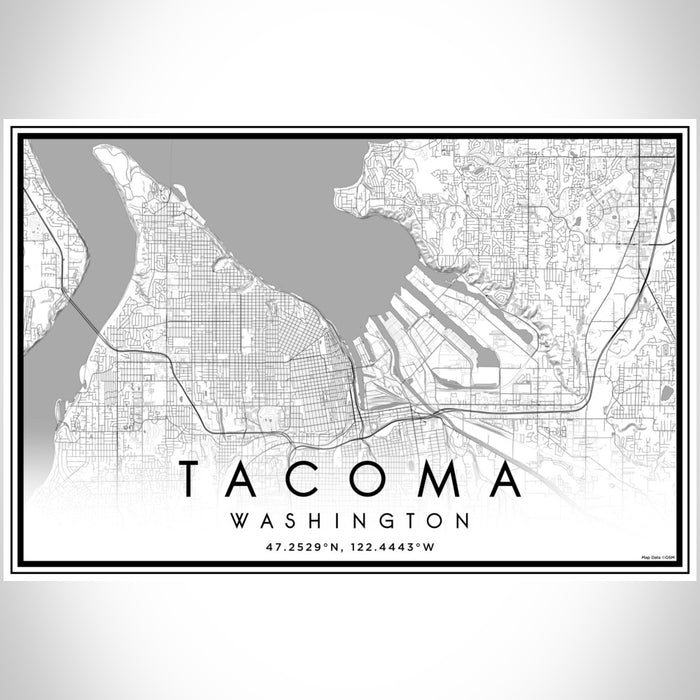 Tacoma Washington Map Print Landscape Orientation in Classic Style With Shaded Background