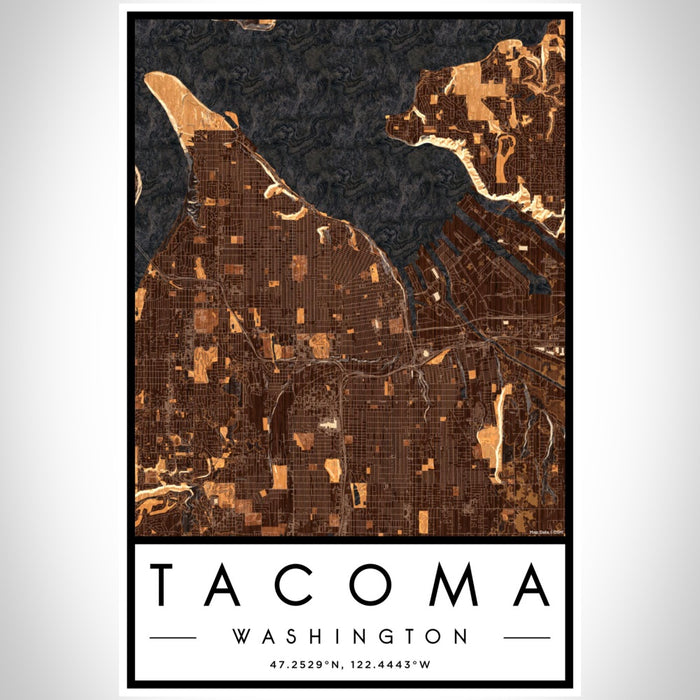 Tacoma Washington Map Print Portrait Orientation in Ember Style With Shaded Background