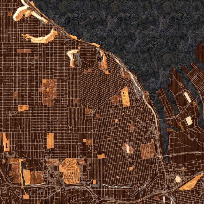 Tacoma Washington Map Print in Ember Style Zoomed In Close Up Showing Details
