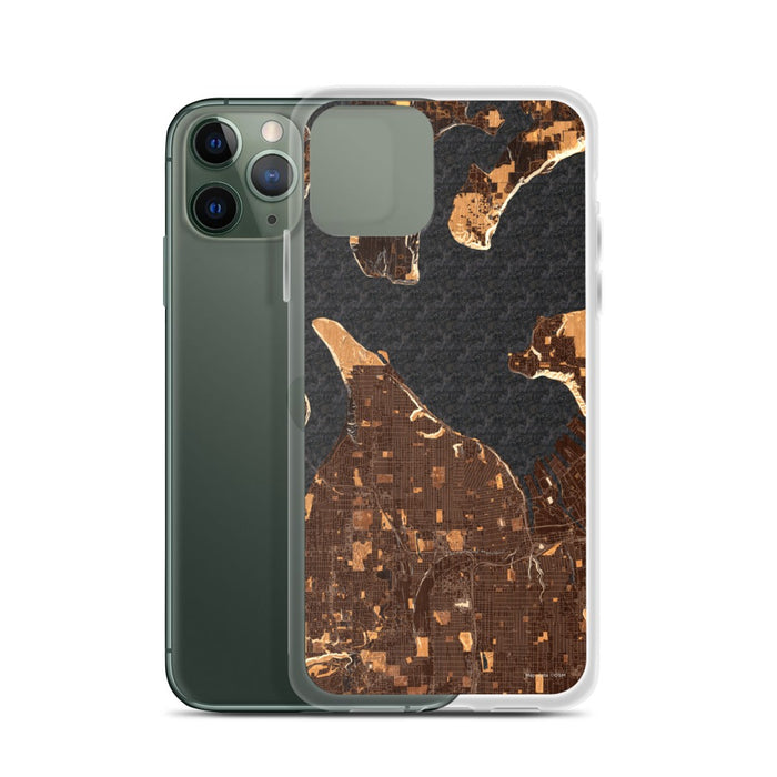 Custom Tacoma Washington Map Phone Case in Ember on Table with Laptop and Plant