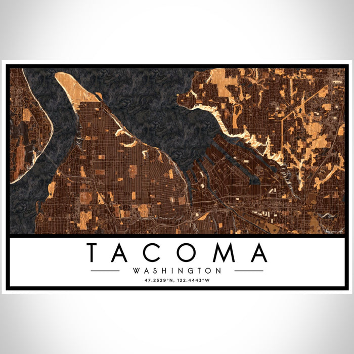 Tacoma Washington Map Print Landscape Orientation in Ember Style With Shaded Background