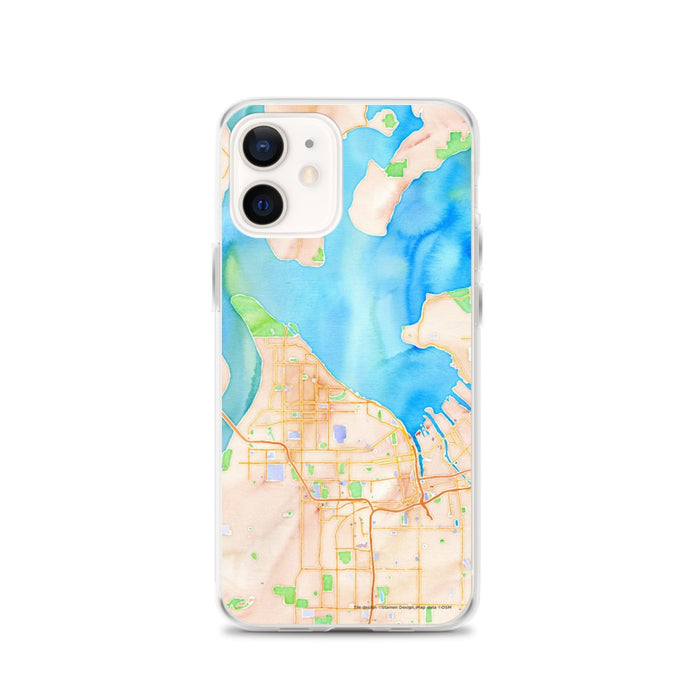 Custom Tacoma Washington Map iPhone 12 Phone Case in Watercolor