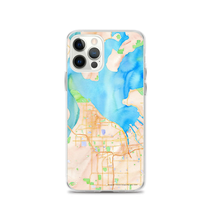 Custom Tacoma Washington Map iPhone 12 Pro Phone Case in Watercolor