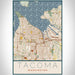 Tacoma Washington Map Print Portrait Orientation in Woodblock Style With Shaded Background