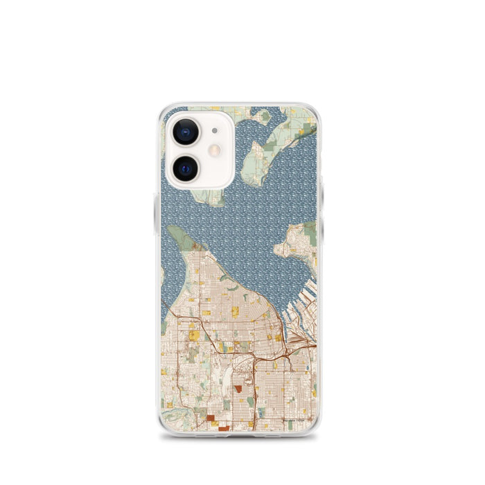 Custom Tacoma Washington Map iPhone 12 mini Phone Case in Woodblock
