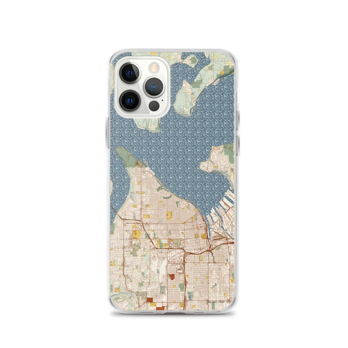 Custom Tacoma Washington Map iPhone 12 Pro Phone Case in Woodblock