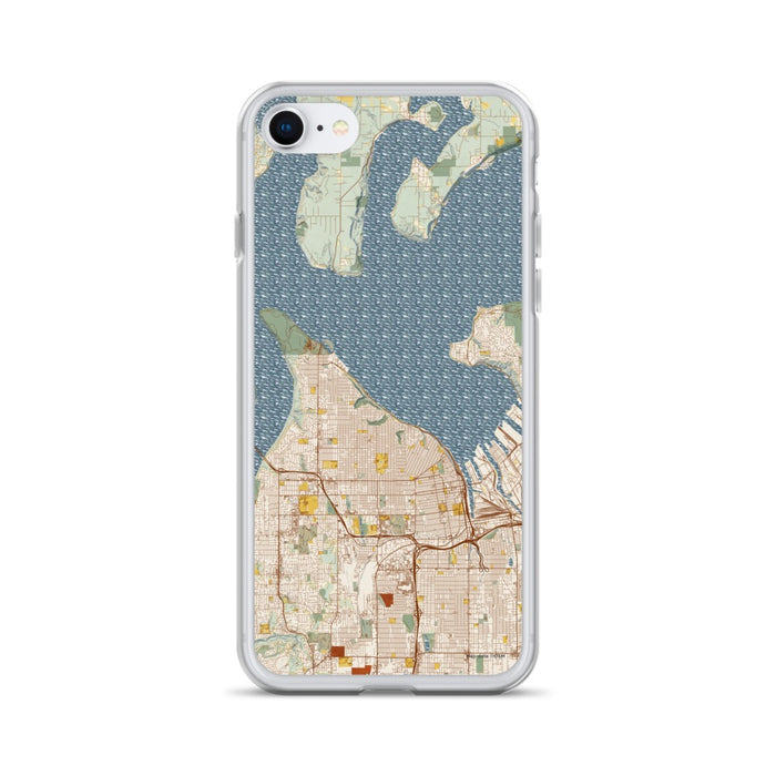 Custom Tacoma Washington Map iPhone SE Phone Case in Woodblock