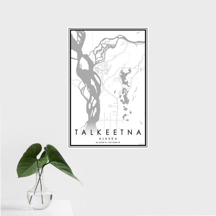 16x24 Talkeetna Alaska Map Print Portrait Orientation in Classic Style With Tropical Plant Leaves in Water