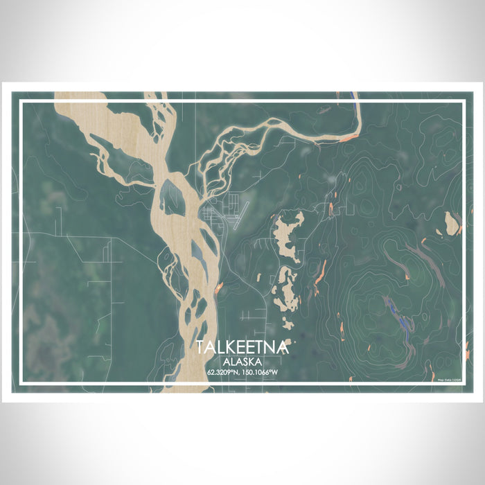 Talkeetna Alaska Map Print Landscape Orientation in Afternoon Style With Shaded Background