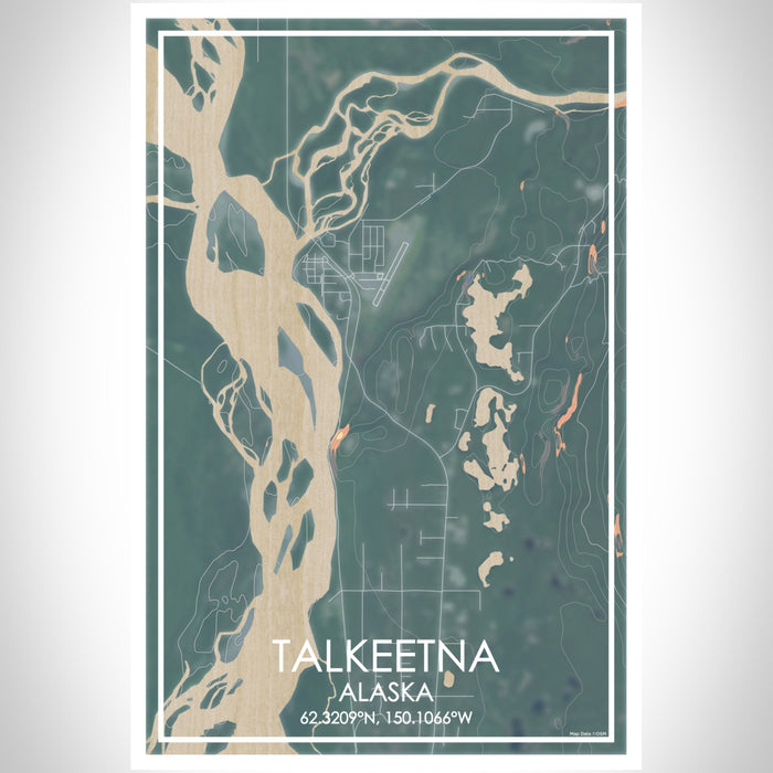 Talkeetna Alaska Map Print Portrait Orientation in Afternoon Style With Shaded Background