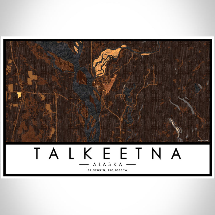 Talkeetna Alaska Map Print Landscape Orientation in Ember Style With Shaded Background