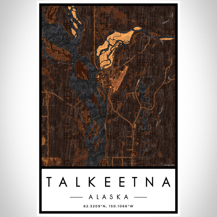 Talkeetna Alaska Map Print Portrait Orientation in Ember Style With Shaded Background