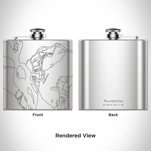 Rendered View of Talkeetna Alaska Map Engraving on 6oz Stainless Steel Flask