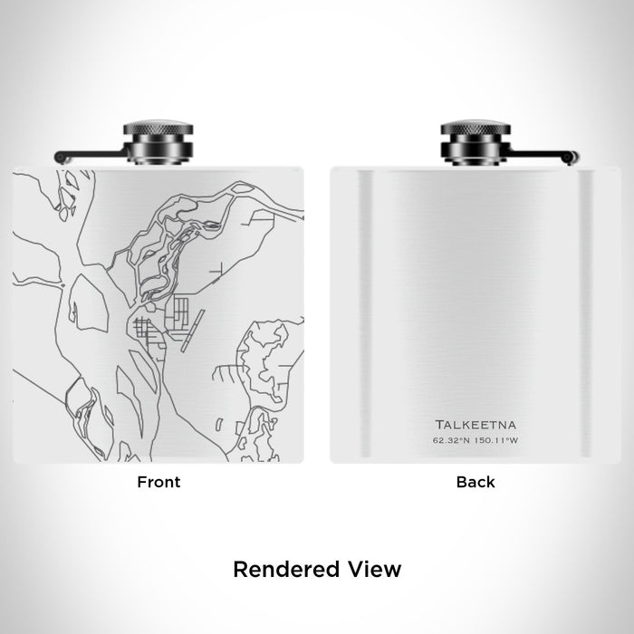 Rendered View of Talkeetna Alaska Map Engraving on 6oz Stainless Steel Flask in White