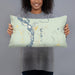 Person holding 20x12 Custom Talkeetna Alaska Map Throw Pillow in Woodblock