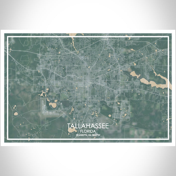 Tallahassee Florida Map Print Landscape Orientation in Afternoon Style With Shaded Background