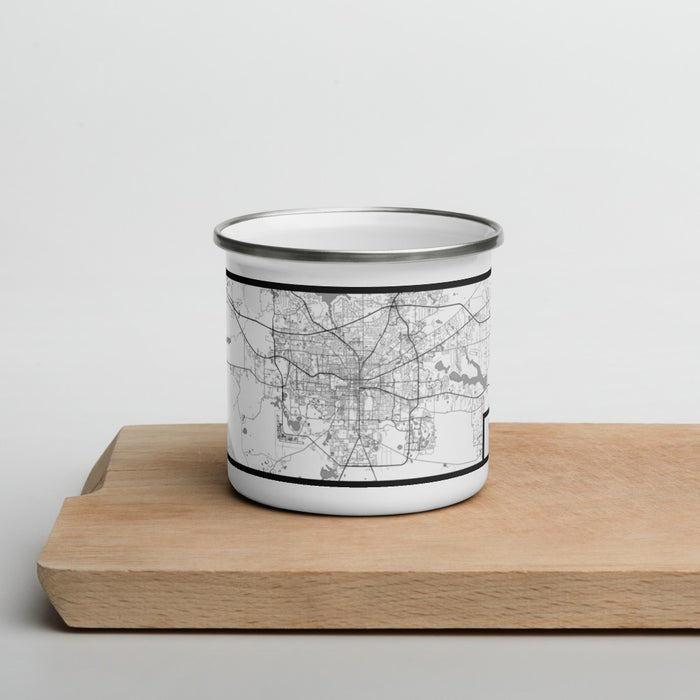 Front View Custom Tallahassee Florida Map Enamel Mug in Classic on Cutting Board