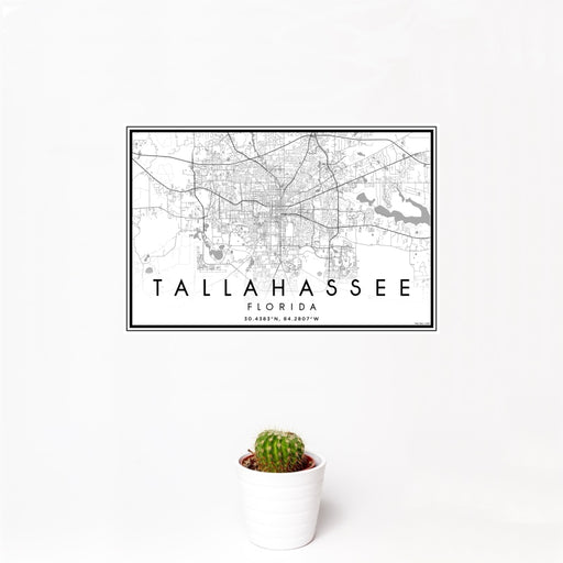12x18 Tallahassee Florida Map Print Landscape Orientation in Classic Style With Small Cactus Plant in White Planter