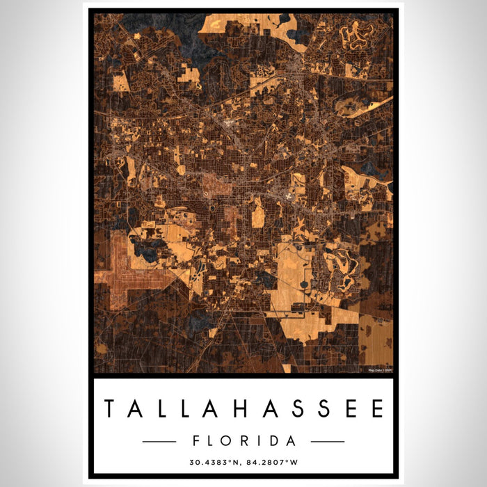 Tallahassee Florida Map Print Portrait Orientation in Ember Style With Shaded Background