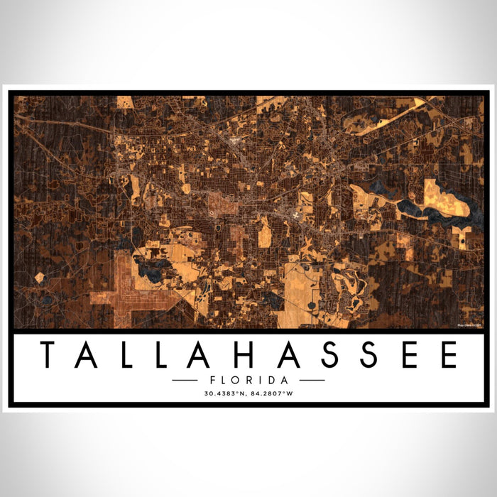 Tallahassee Florida Map Print Landscape Orientation in Ember Style With Shaded Background