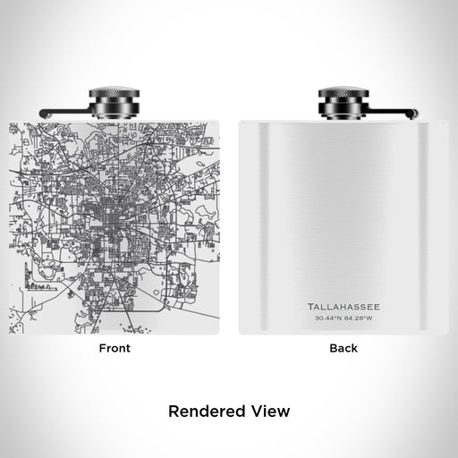 Rendered View of Tallahassee Florida Map Engraving on 6oz Stainless Steel Flask in White