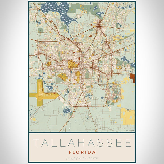 Tallahassee Florida Map Print Portrait Orientation in Woodblock Style With Shaded Background