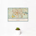 12x18 Tallahassee Florida Map Print Landscape Orientation in Woodblock Style With Small Cactus Plant in White Planter