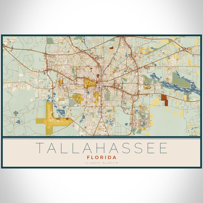 Tallahassee Florida Map Print Landscape Orientation in Woodblock Style With Shaded Background