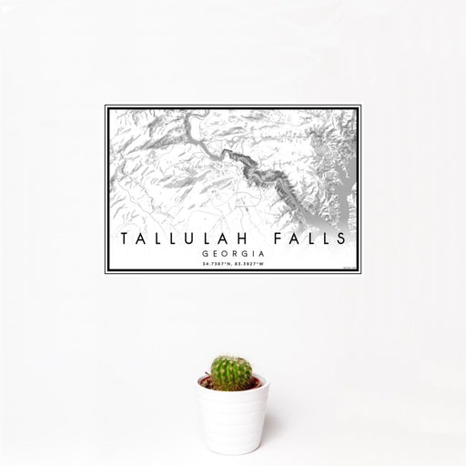 12x18 Tallulah Falls Georgia Map Print Landscape Orientation in Classic Style With Small Cactus Plant in White Planter