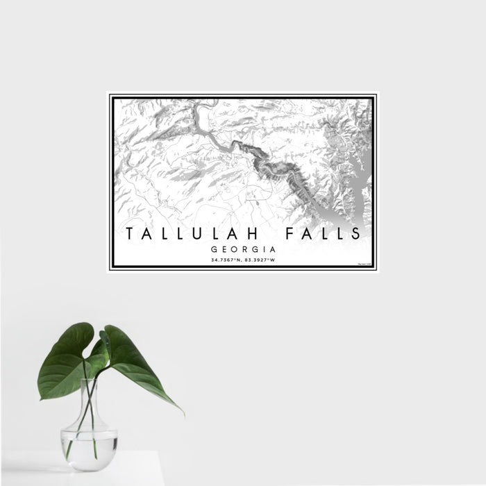 16x24 Tallulah Falls Georgia Map Print Landscape Orientation in Classic Style With Tropical Plant Leaves in Water