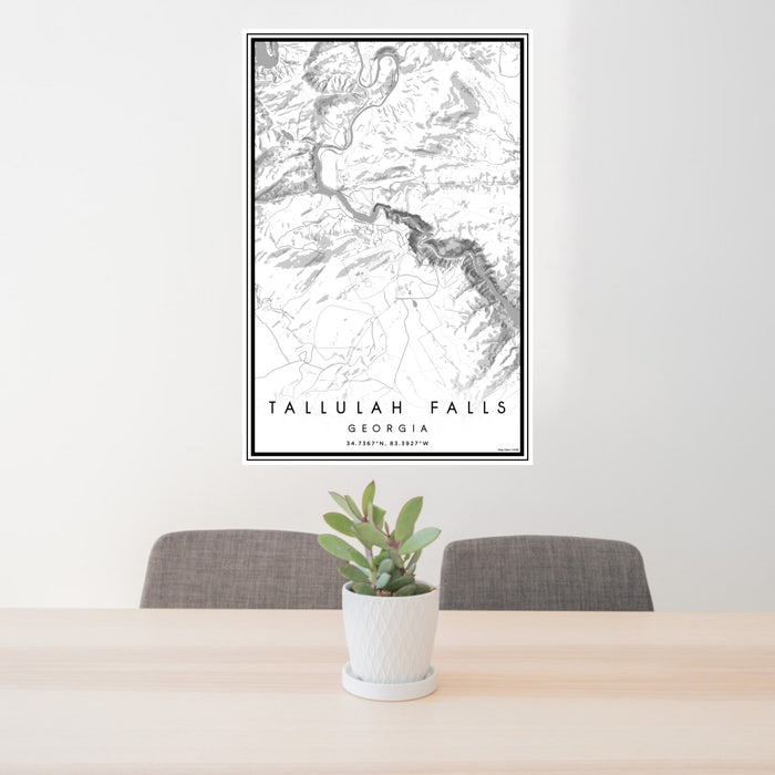 24x36 Tallulah Falls Georgia Map Print Portrait Orientation in Classic Style Behind 2 Chairs Table and Potted Plant