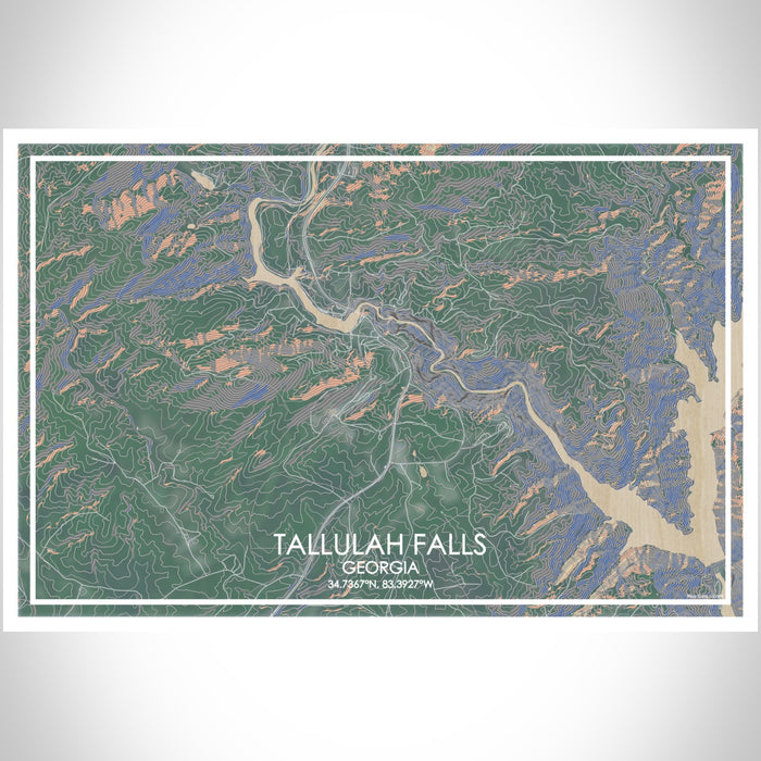Tallulah Falls Georgia Map Print Landscape Orientation in Afternoon Style With Shaded Background