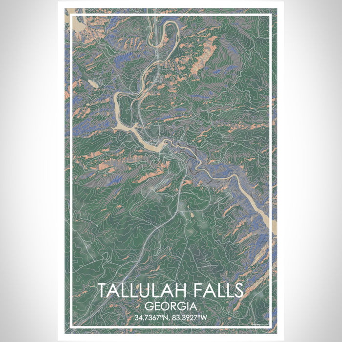 Tallulah Falls Georgia Map Print Portrait Orientation in Afternoon Style With Shaded Background