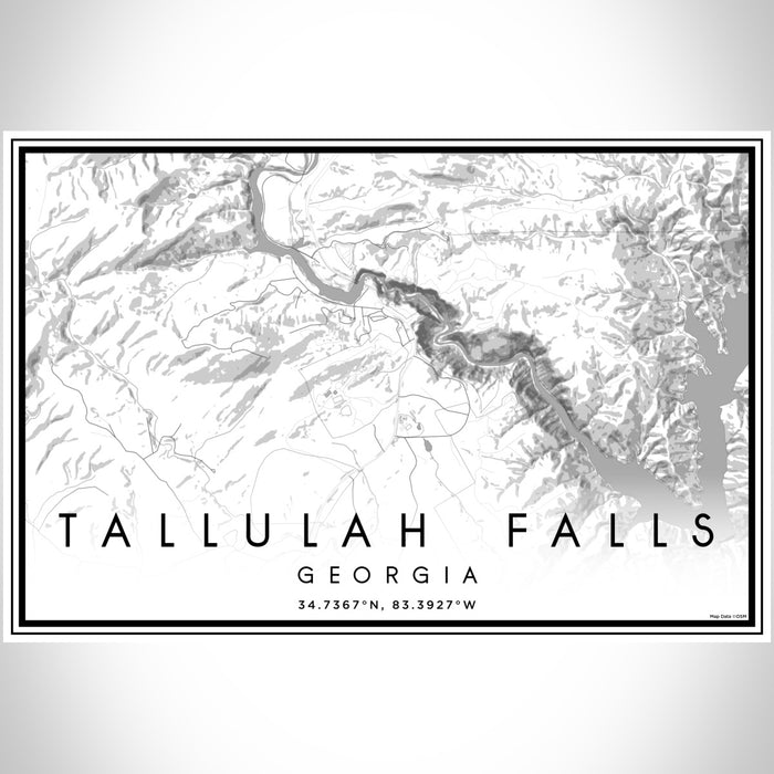 Tallulah Falls Georgia Map Print Landscape Orientation in Classic Style With Shaded Background