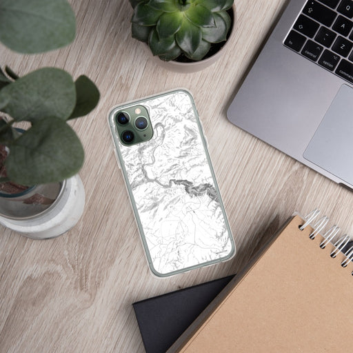 Custom Tallulah Falls Georgia Map Phone Case in Classic on Table with Laptop and Plant