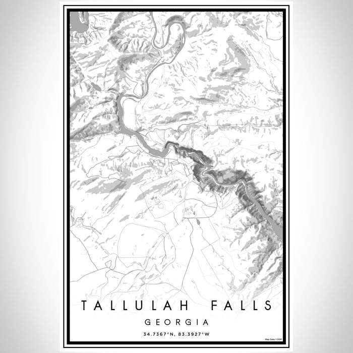 Tallulah Falls Georgia Map Print Portrait Orientation in Classic Style With Shaded Background