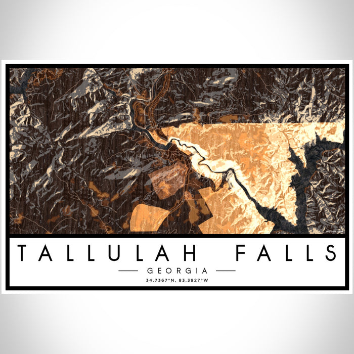 Tallulah Falls Georgia Map Print Landscape Orientation in Ember Style With Shaded Background