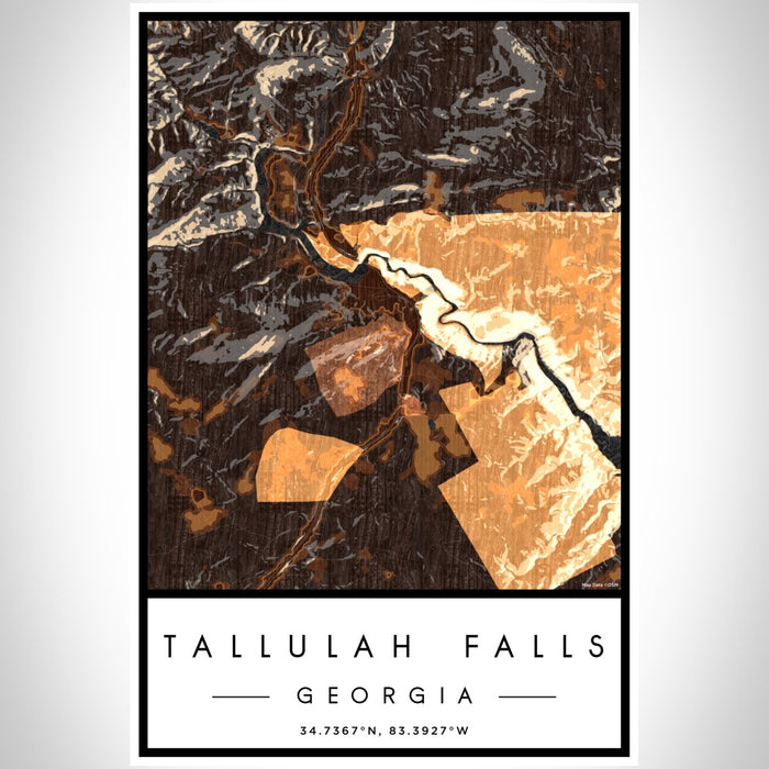 Tallulah Falls Georgia Map Print Portrait Orientation in Ember Style With Shaded Background